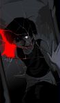  2boys antenna_hair black_hair broken_mirror colored_skin crack cracked_glass dual_persona highres iomor_snuuy looking_at_another male_focus mirror multiple_boys omori omori_(omori) parted_lips shattered_omori_(omori) short_hair sweat white_eyes white_skin 