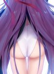  ass ass_focus bb_(fate)_(all) bb_(swimsuit_mooncancer)_(fate) commentary_request fate/grand_order fate_(series) from_behind hair_ribbon highres long_hair purple_hair red_ribbon ribbon simple_background solo suga_hideo thighs very_long_hair white_background 