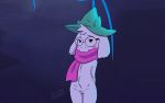  2018 anthro areola black_eyes blush caprine castle clitoris clothed clothing crossgender deltarune digital_media_(artwork) eyelashes eyewear female flat_chested floppy_ears fur glasses goat green_hat grin hair hands_behind_back hat head_tuft hi_res horn lizard looking_at_viewer mammal monster mostly_nude outside partially_clothed pussy ralsei reptile scalie scarf smile snout soulcentinel standing video_games watermark white_fur window witch_hat young 