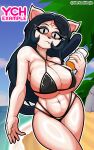 absurd_res alternative_fashion anthro beach big_breasts breasts cartoon_hangover cat_tail claire_(the_summoning) clothing darkadibuja female goth hair hi_res huge_breasts long_hair pale_skin pupils slit_pupils solo swimwear the_summoning thick_thighs