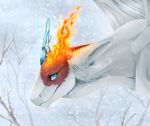 2018 blue_eyes digital_media_(artwork) dragon eyelashes female fur horn nashiholy smile snow snowing white_fur 