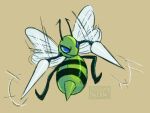  2015 ambiguous_gender arthropod beedrill blue_eyes digital_drawing_(artwork) digital_media_(artwork) green_body insect insect_wings nintendo pok&eacute;mon pok&eacute;mon_(species) shiny_pok&eacute;mon simple_background skdaffle solo tan_background video_games wings 