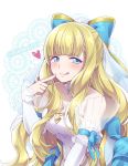  :q blonde_hair blue_eyes blush bow bride charlotte_(fire_emblem_if) commentary_request dress fire_emblem fire_emblem_heroes fire_emblem_if hair_bow hiyori_(rindou66) long_hair solo tongue tongue_out twitter_username upper_body wedding_dress white_dress 
