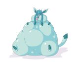  2014 ambiguous_gender blue_eyes dlrowdog eeveelution glaceon nintendo open_mouth overweight pok&eacute;mon pok&eacute;mon_(species) simple_background solo_focus sylveon video_games vore white_background 