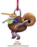  2018 ambiguous_gender avian bird black_eyes brown_feathers claws cryptid-creations feathers feral food fruit humor key key_ring kiwi_(species) kiwifruit new_zealand new_zealand_flag pun ribbons simple_background solo url visual_pun white_background 
