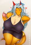 &lt;3 aisyah_zaskia_harnny anthro big_breasts breasts cleavage clothed clothing dragon female harnny huge_breasts looking_at_viewer mature_female nipple_bulge pocky smile solo thick_thighs voluptuous 