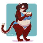  anthro belly big_belly big_breasts bra breasts cinnamon_roll clothing feline female food hi_res huge_breasts mammal overweight overweight_female panties smile solo thick_thighs tiger titsunekitsune underwear wide_hips 