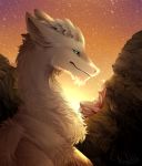  2018 absurd_res blue_eyes digital_media_(artwork) dragon eyelashes feral fur furred_dragon headshot_portrait hi_res nashiholy portrait sky solo star starry_sky white_fur 