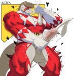 absurd_res anthro balls biceps big_muscles big_penis bodily_fluids bodysuit clothed clothing condom cum cumshot cxcxxcxxxx digital_media_(artwork) dinosaur ejaculation erection filled_condom genital_fluids genitals gloves handwear heart_symbol hi_res male masturbation mighty_morphin_power_rangers multicolored_bodysuit multicolored_clothing multicolored_skinsuit muscular muscular_anthro muscular_male pecs penis power_rangers prehistoric_species red_bodysuit red_clothing red_ranger red_skinsuit reptile scalie sexual_barrier_device simple_background skinsuit smile solo super_sentai tail thick_thighs tight_clothing torn_bodysuit torn_clothing torn_skinsuit