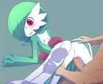  1girl arched_back bestiality blush commentary_request creature from_below gardevoir gen_3_pokemon green_background happy_sex hetero looking_back nollety penis pokemon pokemon_(creature) pussy pussy_juice sex simple_background smile solo_focus vaginal 