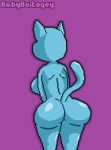 anthro babyboilogey breasts butt cartoon_network cat digital_media_(artwork) feline female mammal nicole_watterson nude pixel_(artwork) purple_background rear_view simple_background solo the_amazing_world_of_gumball 