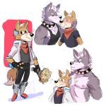  anthro blush canine clothed clothing duo fox fox_mccloud fully_clothed kissing male male/male mammal muscular muscular_male nintendo nipples plum_(artist) shirt size_difference star_fox tank_top topless video_games wolf wolf_o&#039;donnell 