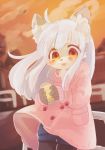  1girl borrowed_character brown_eyes dog furry long_hair open_mouth patton solo white_hair 