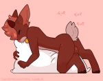  anthro balls bell blush brown_fur butt cervine eyes_closed fur male mammal masturbation nude pillow_humping pink_background reindeer simple_background solo thedepressedtofu 