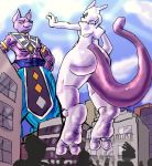  2018 anthro beerus butt cat city clothing digital_media_(artwork) dragon_ball dragon_ball_super duo feet feline foot_focus legendary_pok&eacute;mon macro male mammal manpersonguy mewtwo mrease muscular nintendo pok&eacute;mon pok&eacute;mon_(species) video_games 