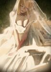  absurdres arcueid_brunestud ashenmash bare_shoulders blonde_hair breasts cleavage closed_eyes collared_shirt dress highres large_breasts see-through_clothes see-through_veil shirt short_hair tsukihime veil wedding_dress 