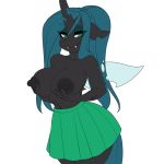  2018 animated areola breasts changeling clothing clothing_lift fangs female friendship_is_magic grin hair long_hair looking_at_viewer my_little_pony nipples queen_chrysalis_(mlp) simple_background skirt smile solo tolsticot white_background 