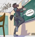  anthro biped book classroom clothing dialogue english_text equine eyewear feces filthy-d footwear glasses hair horse jeans male mammal pants pooping scat school shirt shoes soiling solo speech_bubble standing text wallet 