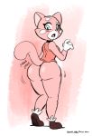  2018 4_fingers anthro blue_eyes blush bottomless breasts butt butt_jiggle cat clothed clothing feline female fur joaoppereiraus looking_back mammal open_mouth pink_fur rear_view shima_luan solo standing super_planet_dolan thick_thighs 
