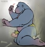 anthro ape asinus balls big_butt blue_body bone butt cave caveman chunkolilt corber_(chunkolilt) dead_eyes donkey duo equid equine fantasy flies_for_smell foreskin genitals gorilla haplorhine hi_res holding_object male male/male mammal musk musk_clouds musky_balls musky_butt musky_penis notched_ear nude penis primate sitting_on_another size_difference smelly thick_thighs time_machine time_travel trapped wet_dick