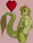 anthro balloon digital_media_(artwork) dinosaur femboy hair hi_res inflatable looking_at_object male marvelous_managerie nude prehistoric_species reptile saurischian scalie simple_background smile solo tail theropod