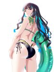 1girl absurdres ass back bare_shoulders bikini black_bikini black_hair blue_hair breasts colored_inner_hair dantonphanton fate/grand_order fate_(series) gold_trim green_bikini grey_eyes highres innertube long_hair looking_at_viewer looking_back mismatched_bikini multicolored_hair sidelocks small_breasts smile solo swim_ring swimsuit tenochtitlan_(cactus_city)_(fate) tenochtitlan_(fate) thighs 