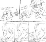  ... ambiguous_gender anthro ark_survival_evolved canine comic dialogue dinosaur embarrassed feral fox lying male male/ambiguous mammal melee_weapon monochrome open_mouth pinned polearm pounce profanity raptor renard_foxx renardfoxx scared simple_background sketch spear teeth theropod weapon white_background 