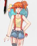  aqua_eyes asymmetrical_bangs bangs blue_shorts blush breasts collar collarbone cowboy_shot denim denim_shorts fingernails grey_nails holding holding_poke_ball kasumi_(pokemon) larienne lips looking_at_viewer mechanical_pencil medium_breasts nail_polish orange_hair pencil poke_ball poke_ball_(generic) pokemon pokemon_(anime) pokemon_(classic_anime) shirt short_shorts shorts side_ponytail signature simple_background sleeveless sleeveless_shirt solo standing star suspender_shorts suspenders tied_hair traditional_media white_background yellow_shirt 