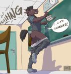  anthro anus biped book classroom clothing dialogue english_text equine eyewear feces filthy-d footwear glasses hair horse jeans male mammal pants pooping scat school shirt shoes solo speech_bubble standing text wallet 