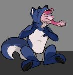  akudrache ambiguous_gender ambiguous_prey azukipuddles black_paws blue_fur canine chest_tuft drooling feathers fluffy fur hybrid male male_pred mammal neck_bulge oral_vore paws pink_eyes reptile saliva scalie simple_background snake teeth tongue tongue_out tuft vore white_fur wolf 