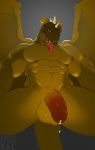  abs balls biceps big_muscles circumcised dragon flaccid green_scales horn looking_at_viewer male muscular muscular_male nude open_mouth pecs penis precum presenting scales sharp_teeth solo teeth tofuxal tongue tongue_out wings 