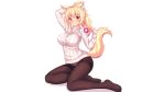  animal_ears blonde_hair blush erect_nipples fast-runner-2024 long_hair orange_eyes original panties pantyhose ponytail tail tiffy underwear white 