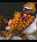  2018 ahegao anal anal_penetration anthro anthro_on_feral balls bed bestiality big_dom_small_sub duo erection feline feral interspecies litten looking_pleasured male male_penetrating mammal ne_sun nintendo open_mouth penetration pillow pok&eacute;mon pok&eacute;mon_(species) pok&eacute;philia size_difference stripes tiger tongue tongue_out tygre video_games 