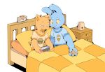  2018 anthro bed blue_fur burgerpants cat clock clothed clothing duo feline fur lagomorph male mammal nicecream_man nintendo nintendo_switch on_bed rabbit rokuyon smile undertale video_games 