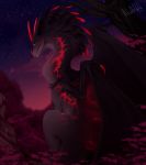  2018 detailed_background digital_media_(artwork) dragon feral horn membranous_wings nashiholy night outside red_eyes scalie sitting sky solo spines star starry_sky western_dragon wings 
