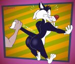 2025 3_toes 4_fingers abstract_background alternate_version_at_paywall anthro belly big_butt biped black_body black_fur bubble_butt butt butt_focus canid canine canis casual_nudity caught_off_guard cheek_tuft colored curvy_figure digital_drawing_(artwork) digital_media_(artwork) dipstick_tail domestic_cat domestic_dog duo faceless_anthro faceless_character faceless_male facial_tuft feet felid feline felis fingers flat_colors fur gavanzude glistening glistening_butt gloves_(marking) head_tuft hi_res humanoid_heel leg_markings lines_drawn looney_tunes male mammal markings nude pinup plantigrade pose rear_view red_eyes red_nose shocked signature slightly_chubby slightly_chubby_anthro slightly_chubby_male socks_(marking) solo_focus sound_effects spine surprised surprised_face surprised_look sylvester_(looney_tunes) tail tail_grab tail_markings tail_pull toes tuft warner_brothers whisker_spots whiskers white_belly white_body white_feet white_fur white_hands white_sclera white_tail_tip wide_hips