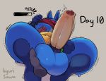  anthro ball_fondling balls big_balls blindfold canine cock_ring disembodied_hand edging fondling lucario male mammal nintendo penis pok&eacute;mon pok&eacute;mon_(species) precum sawakyuri solo_focus uncut video_games 