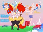 after_transformation anthro bodily_fluids body_swap braixen canid canine duo female fluffy fluffy_chest fluffy_tail fox fur gender_transformation generation_6_pokemon grass hi_res human inner_ear_fluff knock-kneed korick17 male mammal mtf_transformation nintendo plant pokemon pokemon_(species) question_mark simple_background species_transformation stick sweat sweatdrop tail thick_thighs transformation tuft yellow_body yellow_fur