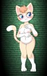  alfa995 anthro blue_eyes blush breasts cat eyewear feline female frown glasses mammal nude queen_(alfa995) slightly_chubby solo text 