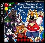  2016 3_toes 5_fingers ^_^ akita anthro bau_husky black_countershading black_fur black_nose blue_background blue_bottomwear blue_eyes brown_fur brown_tail canine chow_chow christmas clothed clothing countershade_face countershade_tail countershade_torso countershading cute_fangs dipstick_tail dog eyebrows eyes_closed eyewear fully_clothed fur gab_shiba gabshiba glasses green_topwear grey_fur grey_topwear grin group half-closed_eyes hand_on_shoulder holidays interlocked_fingers jeans looking_at_viewer male mammal multicolored_fur multicolored_tail open_mouth open_smile pants pink_tongue pit_bull red_topwear ruff_bull shiba_inu shirt simple_background smile step_pose sweater tank_top toes tongue two_tone_fur two_tone_tail v_sign voff_akita wang_chow white_countershading white_fur white_tail yellow_fur yellow_tail 