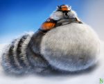  anthro baseball_cap belly big_belly bottomless chubby_cheeks claws clothed clothing deep_navel facial_markings frown fur gradient_background grey_fur hand_on_stomach hat ian-exe male mammal markings mask_(marking) morbidly_obese navel obese obese_male overweight overweight_male procyonid raccoon ringtail rocky_ramos simple_background solo standing text thick_thighs 