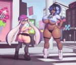  big_breasts breasts clothing duo female fishnet footwear high_heels humanoid inkling kruth666 legwear nintendo nipples octoling shoes splatoon stockings under_boob video_games 