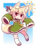  animal_ear_fluff animal_ears bangs bare_shoulders blonde_hair blue_sky blush cloud commentary_request day detached_sleeves eyebrows_visible_through_hair fox_ears fox_girl fox_tail green_shirt green_sleeves hair_between_eyes hair_bun hair_ornament head_tilt kemomimi-chan_(naga_u) kneehighs long_hair long_sleeves looking_at_viewer naga_u original outstretched_arms parted_lips red_eyes red_footwear ribbon-trimmed_sleeves ribbon_trim shirt sidelocks sky sleeveless sleeveless_shirt sleeves_past_fingers sleeves_past_wrists solo sun_(symbol) tail white_legwear zouri 