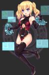  blonde_hair bodysuit boots breasts cleavage_cutout commentary_request elbow_gloves enu_naitsu gloves highleg highleg_leotard leotard thigh_boots thighhighs twintails 