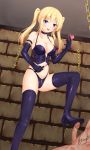  bdsm blonde_hair blue_eyes boots commentary_request dominatrix elbow_gloves enu_naitsu footjob gloves penis sadism thigh_boots thighhighs twintails 