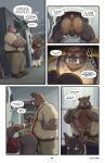  5_panel_comic absurd_res anthro anus balls black_text blake_harper_(thepurp) bottomless bottomless_anthro bottomless_male butler butt canid canine canis clothed clothing comic dialogue digital_media_(artwork) dobermann domestic_dog english_text eyebrows facial_hair finger_gun fur genitals gesture hair hand_gesture hi_res male mammal marcus_(thepurp) muscular muscular_male navel nipples open_mouth overweight overweight_anthro overweight_male pinscher presenting presenting_hindquarters solo speech_bubble stained_clothing stuck_in_washing_machine suid suine sus_(pig) talking_to_another teeth text thepurp topwear undressing_self wild_boar winking_at_another 