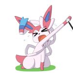  2013 ambiguous_gender canine crying dlrowdog eeveelution feral fur humor mammal multicolored_fur nintendo pink_fur pok&eacute;mon pok&eacute;mon_(species) pok&eacute;mon_amie simple_background solo stretching stylus sylveon tears tongue video_games what white_fur 