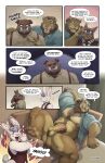  5_panel_comic absurd_res aldrich_haynes_(thepurp) anthro balls black_text blake_harper_(thepurp) bottomless butler butt canid canine canis clothed clothed/nude clothing comic dialogue digital_media_(artwork) dobermann domestic_dog ellipsis english_text exclamation_point eyebrows felid finn_(thepurp) genitals group hair hi_res humanoid_genitalia humanoid_penis lagomorph leporid lion male mammal marcus_(thepurp) muscular muscular_male nude open_mouth overweight overweight_anthro overweight_male pantherine penis pinscher profanity question_mark rabbit speech_bubble stained_clothing suid suine sus_(pig) talking_to_another teeth text thepurp tongue topwear wild_boar 