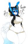  &lt;3 bandage belly blue_eyes breasts caracal chest_tuft egyptian feline female fur hair hi_res inner_ear_fluff makeup mammal navel nude piercing solo thick_thighs tongue tuft voluptuous vroxella_(artist) vroxella_(character) white_fur 