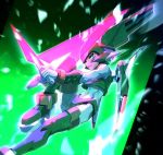  android commentary_request dual_wielding energy_sword green_eyes harpuia helmet holding holding_weapon kon_(kin219) male_focus rockman rockman_zero solo sword weapon 